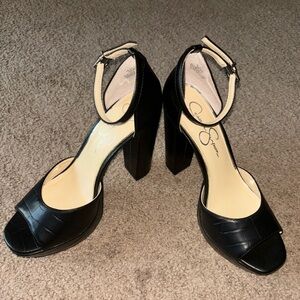 Jessica Simpson - Open Toe Heels - Snakeskin / Black - US (9) - New